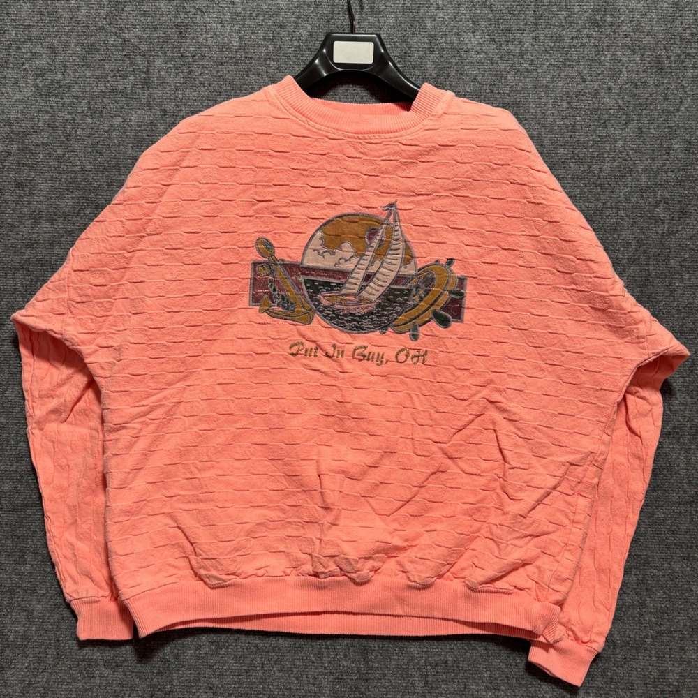 Vintage ESY Sportwear Salmon Textured Graphic Sweatshirt Ohio Made In USA XL Box